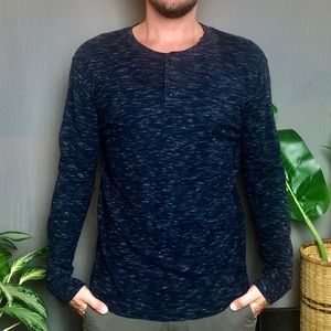 Marc Anthony LS WAFFLE HENLEY: Navy: XL